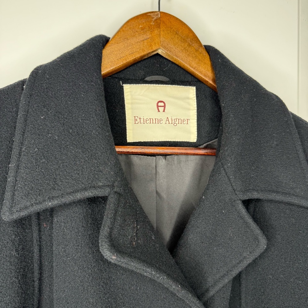 Etienne Aigner Vintage 100% Wool Pea Coat Black Gold Buttons Made in USA Size 12 - Picture 3 of 8